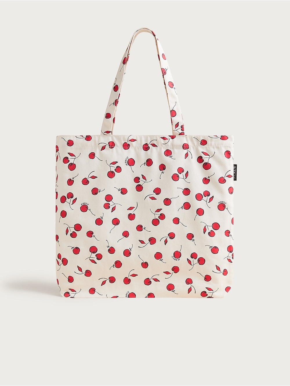 NWT J.Crew Cream Printed Reusable Everyday Cotton Tote Bag with Red Cherry Print